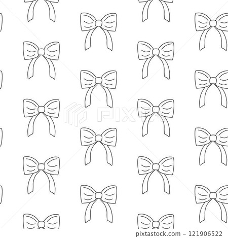 Cute Black graphic line ribbon bow vector seamless pattern. Coquette background. 121906522