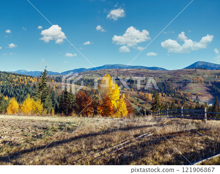 Autumn Carpathian village, Ukraine. 121906867