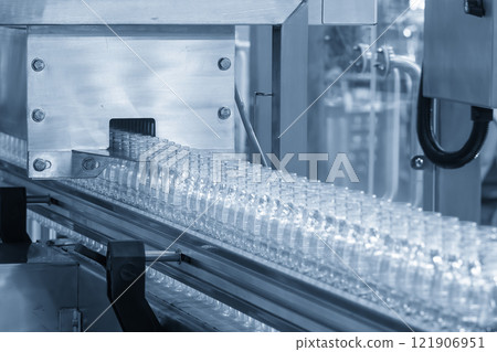 The hi-technology of drinking water manufacturing process in the light blue scene. 121906951