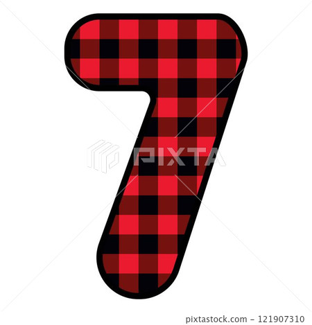 Alphabet number font, red lumberjack plaid pattern for 7 Alphabet number font, red lumberjack plaid pattern for 7 121907310