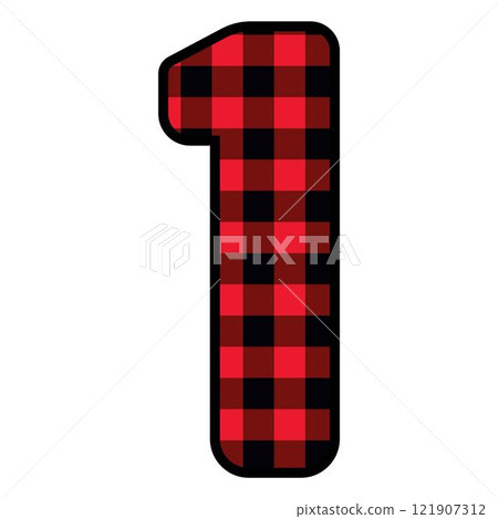 Alphabet number font, red lumberjack plaid pattern for 1 Alphabet number font, red lumberjack plaid pattern for 1 121907312