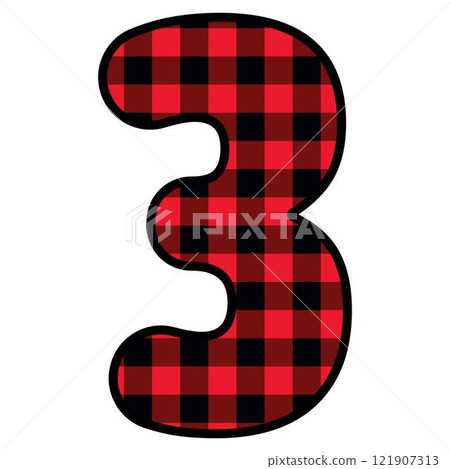 Alphabet number font, red lumberjack plaid pattern for 3 Alphabet number font, red lumberjack plaid pattern for 3 121907313