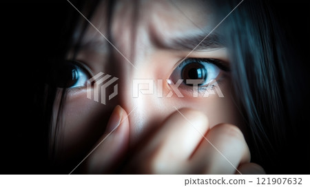 Woman showing strong emotions of fear and disgust 121907632