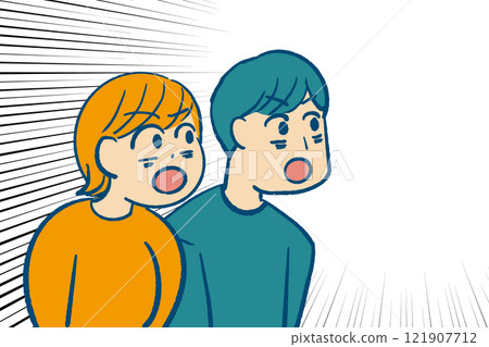 一對驚訝的夫婦上半身的插圖 121907712