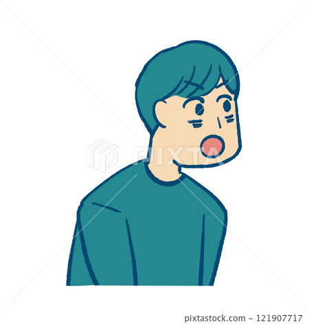 一個驚訝的男人上半身的插圖，綠色 121907717