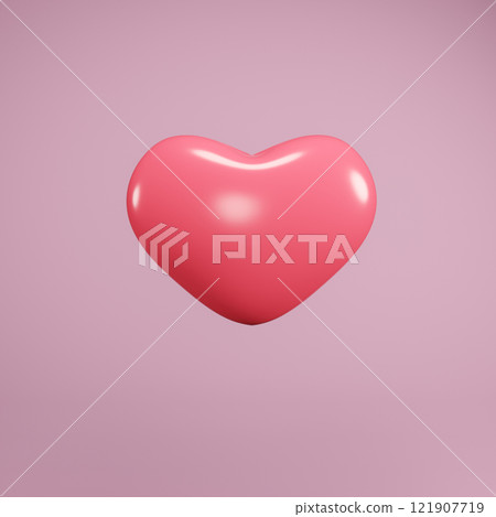 3D render of pink heart isolated, monochrome  greeting card template 121907719
