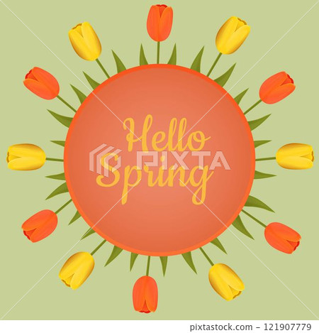 Postcard with tulips. Hello spring. Postcard with tulips. Hello spring. 121907779