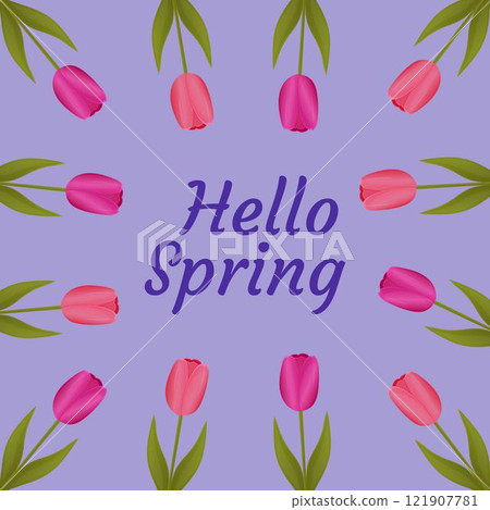 Hello spring. Spring banner, poster with tulips. Hello spring. Spring banner, poster with tulips. 121907781