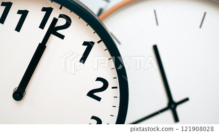 Macro View of Analog Clock Faces Highlighting Midnight Moment - Space for Inspirational Text Macro View of Analog Clock Faces Highlighting Midnight Moment - Space for Inspirational Text 121908028