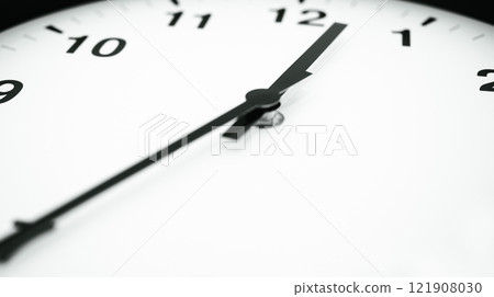 Close-Up of Clock Hands on a Minimalist White Face, Indicating Precision and Time Close-Up of Clock Hands on a Minimalist White Face, Indicating Precision and Time 121908030