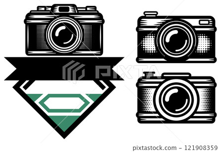 Retro Camera Collection with Superhero Emblem Design 121908359
