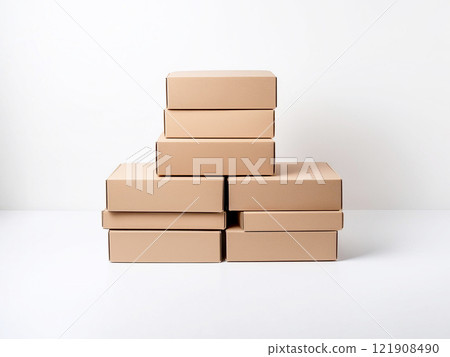 Stacked cardboard boxes 121908490