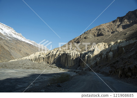 Beautiful view of Spiti valley arid landscape enroute Kaza, Himachal Pradesh, India. Beautiful view of Spiti valley arid landscape enroute Kaza, Himachal Pradesh, India. 121908685