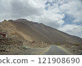 Beautiful view of Spiti valley arid landscape enroute Kaza, Himachal Pradesh, India. 121908690