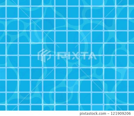 Swimming pool bottom caustics ripple and flow with waves. Seamless pattern. Texture of water surface. Overhead view. Vector illustration. 121909206