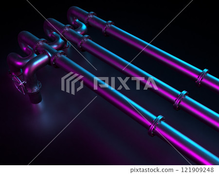 Steel piping, pipeline 3d illustration 121909248