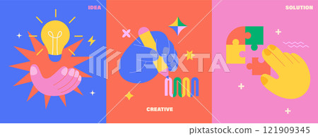 Set of bright posters idea, creative, solution. 121909345