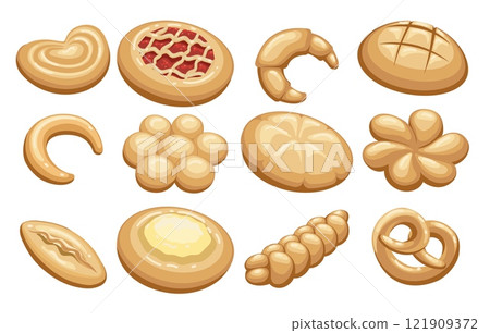 Bread and bakery products cartoon set 121909372