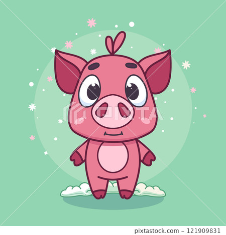 Flat cartoon pig, farm logo design 121909831