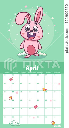 April calendar page with an easter bunny mascot 121909850