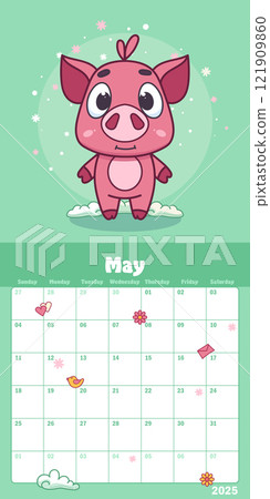 May calendar page with a cute piggy mascot 121909860