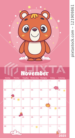 November calendar page with an owlet mascot 121909861