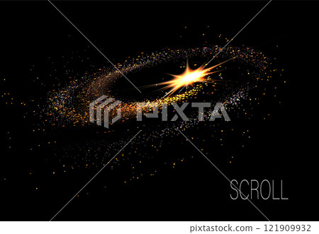 A distinct design element, a glittering golden swirl with a bright flash 121909932