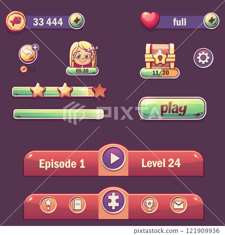 Vector set of glossy menu buttons and icons, elements 121909936