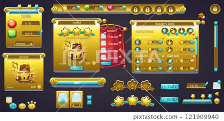Vector set of graphic screens with menu buttons and icons Vector set of graphic screens with menu buttons and icons 121909940