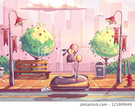 Vector background illustration flying machine in park Vector background illustration flying machine in park 121909949