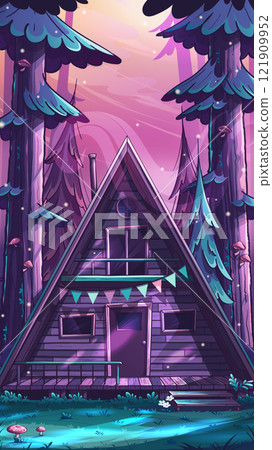 Vertical winter landscape with snow-covered house Vertical winter landscape with snow-covered house 121909952