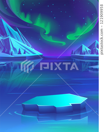 Floating ice floe under northern lights Floating ice floe under northern lights 121909958
