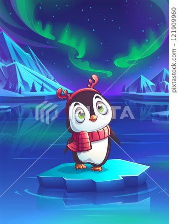 Cartoon funny penguin on floating ice floe Cartoon funny penguin on floating ice floe 121909960