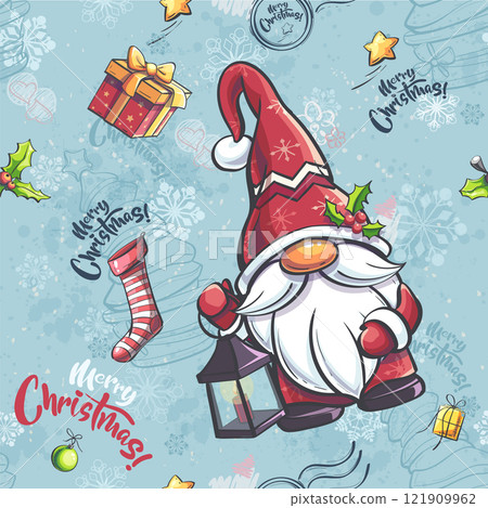 Vector seamless background - gnome with lantern Vector seamless background - gnome with lantern 121909962
