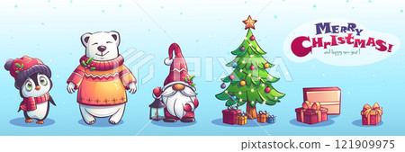 Kit of Christmas and New Year characters and objects Kit of Christmas and New Year characters and objects 121909975