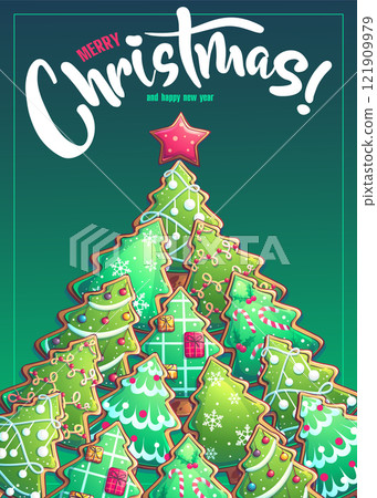 Merry Christmas card with a New Year tree 121909979