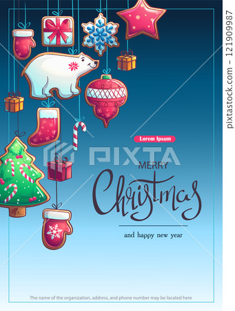 Merry Christmas postcard - background with New Year elements 121909987