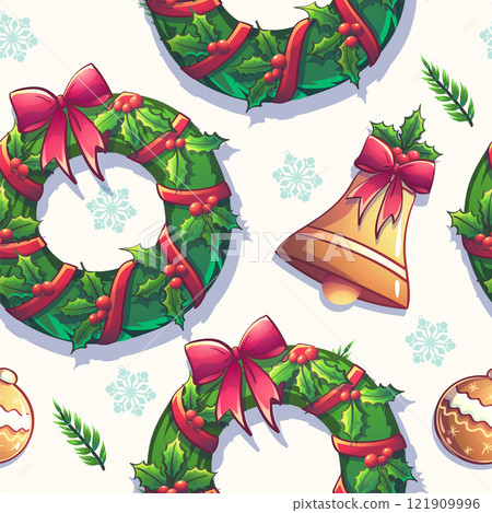 Seamless Merry Christmas Happy New Year print 121909996