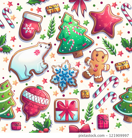 Seamless Merry Christmas Happy New Year print pattern 121909997