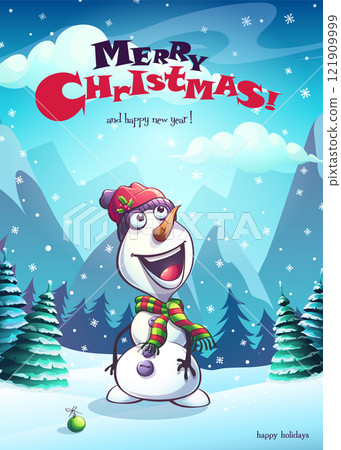 Cute snowman - Christmas and New Year vertical card 121909999