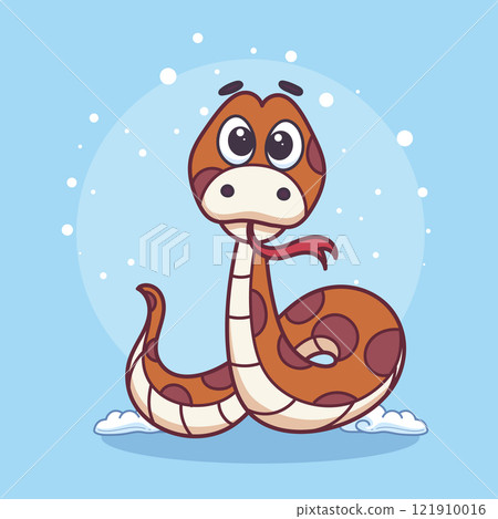 Cute cartoon red snake on blue background Cute cartoon red snake on blue background 121910016