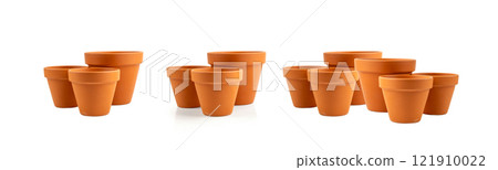 Empty terracotta flower pots, clay garden vase, brown ceramic plant container, garden pottery earthenware 121910022