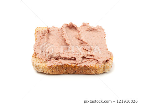 Meat Paste Toast Bread Isolated, Tuna Pate Sandwiches, Terrine Toasts, Chopped Liver Mousse, Fish Paste Canape 121910026