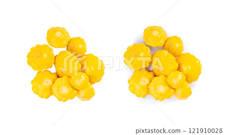Marinated patty pan isolated, pickled pattypan squash, salted yellow patisson, fermented scallop 121910028