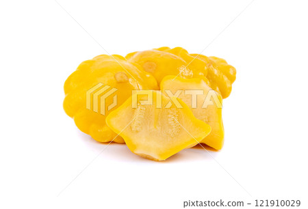 Marinated patty pan isolated, pickled pattypan squash, salted yellow patisson, fermented scallop 121910029