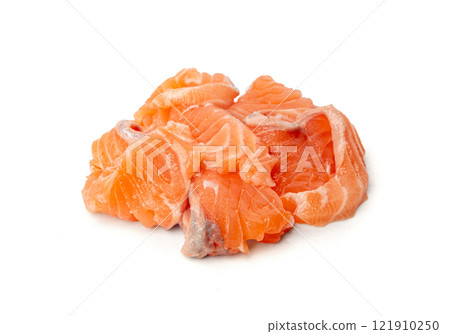 Fresh Salmon Fillet Slice Isolated, Raw Norwegian Red Fish, Trout Meat Piece on White 121910250
