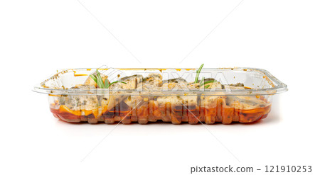 Salted Herring Fillet Isolated, Raw Pickled Fish Meat, Marinated Herring on White Background 121910253