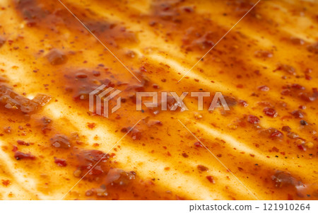 Nuoc Cham Orange Sauce Texture Background, Red Asian Jelly Dip Smear Pattern, Hot Pepper 121910264