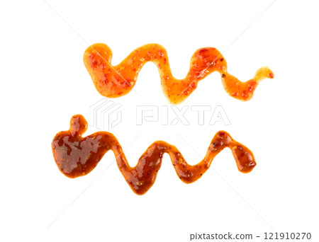 Nuoc Cham Orange Sauce Isolated, Red Asian Jelly Dip Smear, Hot Pepper Vietnamese Sauce 121910270