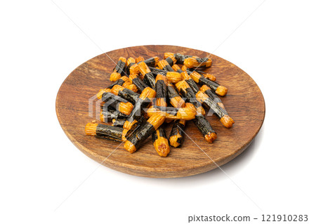 Senbei isolated, kaki no tane rice crackers, japanese crispy snack, sembei, okaki with wasabi, nori 121910283